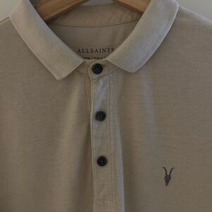 All Saints Tan Long Sleeve Polo M